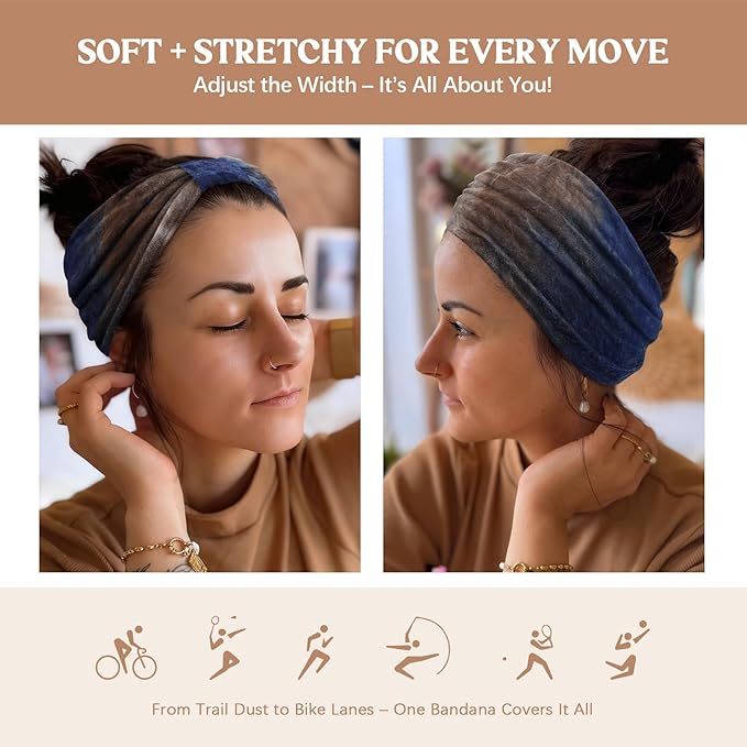 Wide Headbands for Women Knotted No Slip Head Bands Soft Turban Headband Hair Accessories Boho African Solid Color Head Wraps for Women Yoga Workout Pack of 6