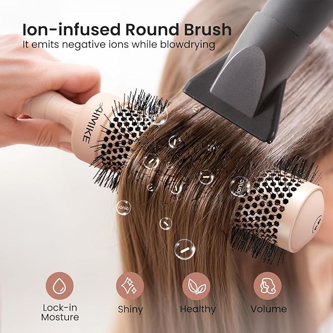 AIMIKE Round Brush for Blow Out, Extra Long Round Hair Brush w/Nano Thermal Ceramic & Ionic Tech, for Blow Drying & Styling, Curling and Shine - Barrel 1.7 inch