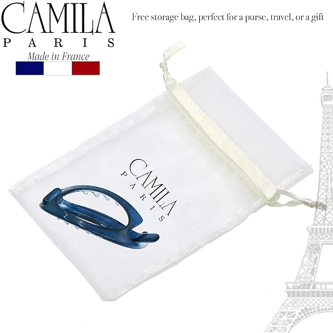 Camila Paris CP3116 French Hair Barrette Clip, Flexible Ponytail Holder No Metal Parts, Strong Hold Grip Hair Clips for Women, No Slip and Durable Styling Girls Hair Accessories, Made in France
