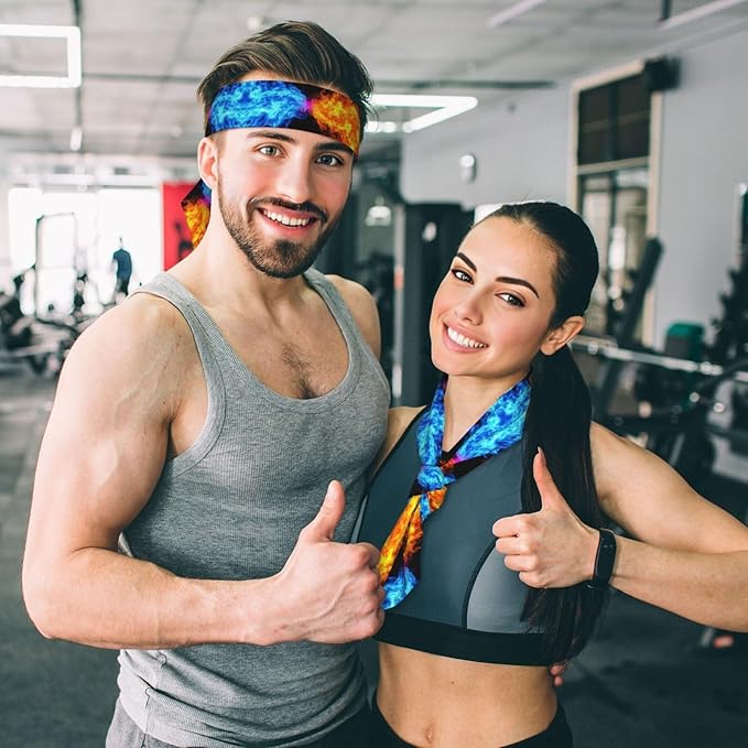 Men's Women Red Blue Fire Sports Sweat Band Multi Style Fashion Head Ribbon Headwear for Yoga Fitness Shower