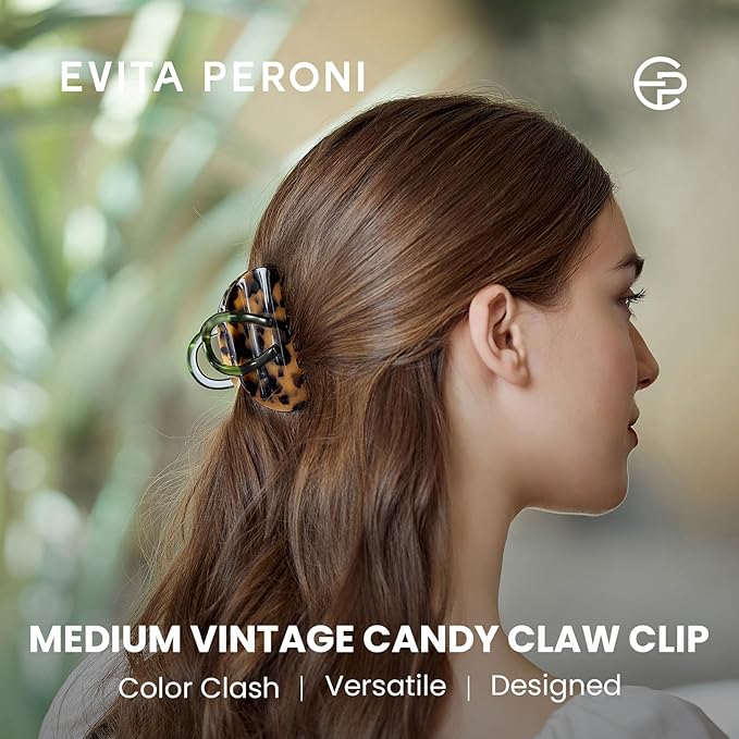 EVITA PERONI Middle Hair Clip, "Vintage Candy" Hair Clips for Women Strong Grip Acetate Shark Claw Clip with Gift Box, Tortoise