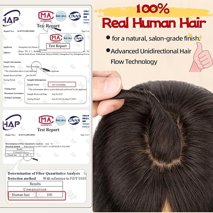 Rich Choices Human Hair Toppers for Women-100% Real Remy Hair Topper with 3D 360°Bang-Upgraded 150% Density 9 * 12CM Lace Base-Clip in Hairs topper for Thinning Hairs-10Inch #1B Natual Black
