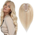 SEGO Real Human Hair Topper for Women, No Bangs Hair Topper with Anti-Slip Clips (10 Inch#18/613 Ash Blonde Mix Bleach Blonde)