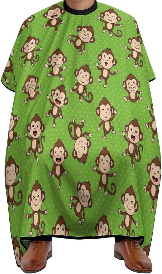 Full Coverage Hair Cutting Cape, Hairdressing Apron Green Clever Monkey Hair Cutting Gown for Makeup Artist Beautician