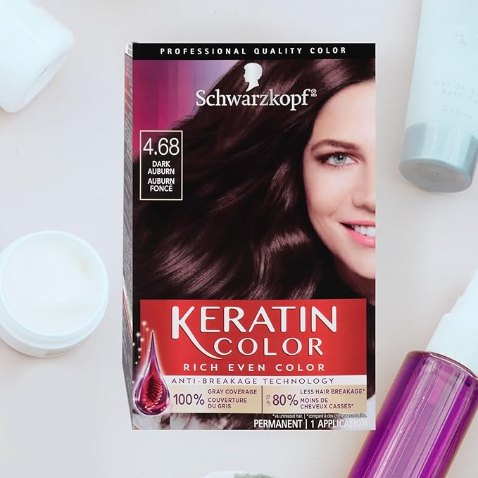 Schwarzkopf Keratin Color Permanent Hair Color Cream, 4.68 Dark Auburn, 1 Kit