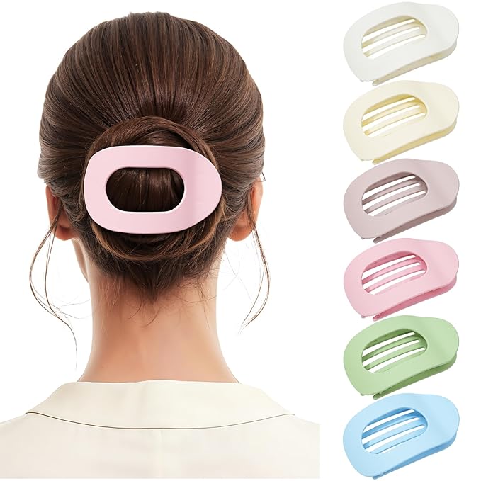 6 PCS Flat Hair Clips for Women - French Medium Flat Claw Clips for Thick Thin Hair, Strong Grip Non Slip Hair Claw Clips for Women Girls