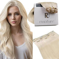 RUNATURE Blonde Human Hair Clip in Extensions, 18 Inch Clip in Hair Extensions Real Human Hair, Remy Straight Hair Clip Ins, Tangle Free Hair Natural Looking, 50g 3pcs #800 Platinum Blonde
