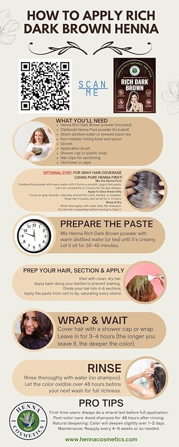 Natural Henna Hair Color Dye, 100% Pure Henna Powder for Hair Growth Organic (Dark Brown, 100 Gr + Free 50 Gr.)