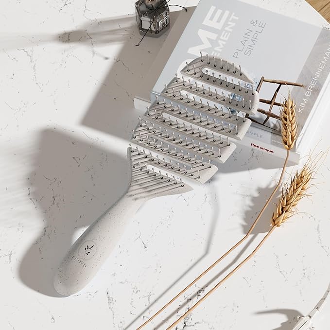 Detangler Hairbrush, Soft Bristle Detangling Brush for Straight, Wavy,Curly and Fine Hair, Dry and Wet, Quick Smoothing for Women and Men, Eco-Friendly & Sustainable Material (Natural)