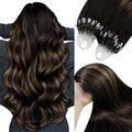 YoungSee Micro Bead Hair Extensions Real Human Hair Brown Micro Loop Hair Extensions Human Hair Dark Brown Balayage Bead Hair Extension 22 Inch Ombre Micro-Link Hair Extension Soft for Wedding 50g 50s