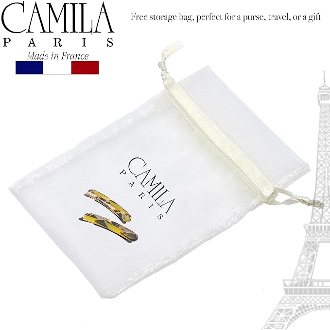 Camila Paris CP3378 French Hair Barrettes Clips for Women, Handmade, Girls Side Slide-in Barrette Clip, Hair Accessories for Women. Strong Hold No Slip Grip Fashion Durable Styling, Made in France