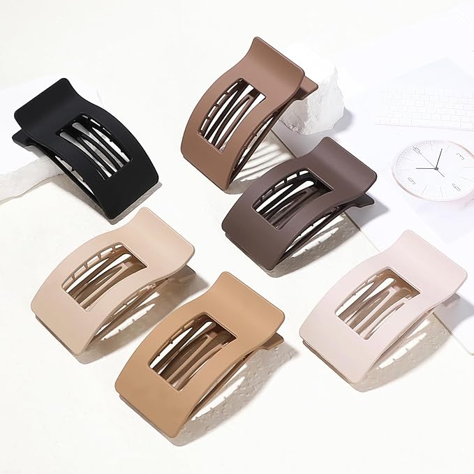 French Flat Hair Clips for Women 6pcs Hair Claw Clips for Thick or Thin Hair Matte Claw Clips for Girls Barrettes Non-Slip Strong Hold Hair Accessories for Women (Brown)