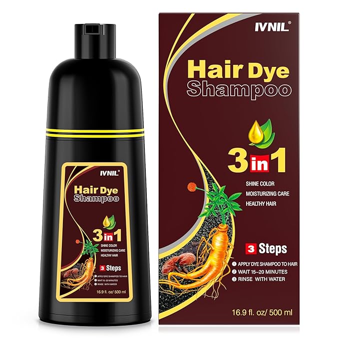 Ivnil Chestnut Brown Hair Dye Shampoo 3 in 1 Hair Color for Women & Men - Herbal Ingredients Color in Minutes 500ML
