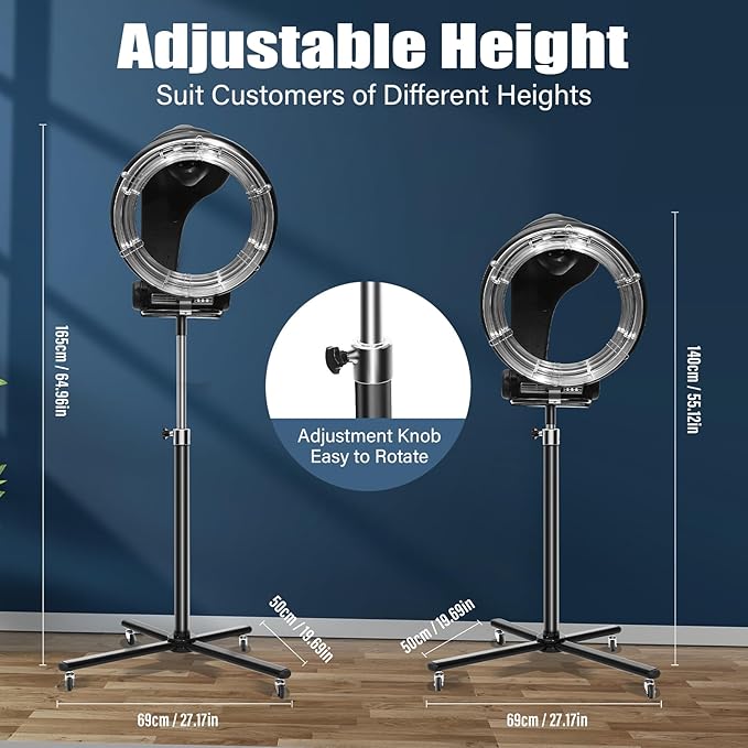 3 in 1 Orbiting Infrared Hair Dryer, Professional Salon Hair Steamer with Adjustable Height 55.12-64.96in, Digital Display & 4 Wheels for Hair Care, Coloring, Drying, 110V