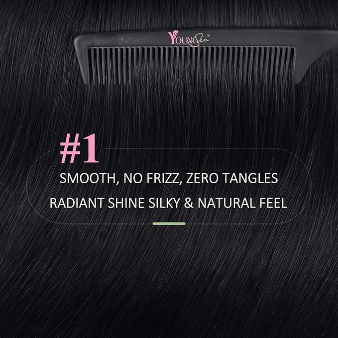 YoungSee Invisible Tape in Hair Extensions Black Tape in Extensions Real Human Hair Jet Black 22 Inch Tapes on Hair Extension 20pcs 50g Real Human Hair Extension Tape-in Long-Lasting Hold Hair