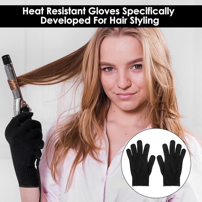 JIEYAO 4 Pack Heat Resistant Gloves for Hair Styling, Curling Iron Glove Heat Blocking Glove for Curling Wand F& lat Iron