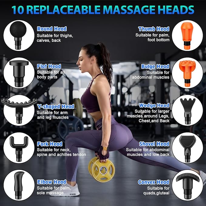 TOLOCO Massage Gun, Deep Tissue Back Massage for Athletes for Pain Relief, Percussion Massager with 10 Massages Heads & Silent Brushless Motor, Christmas Gifts for Women, Men, Grey