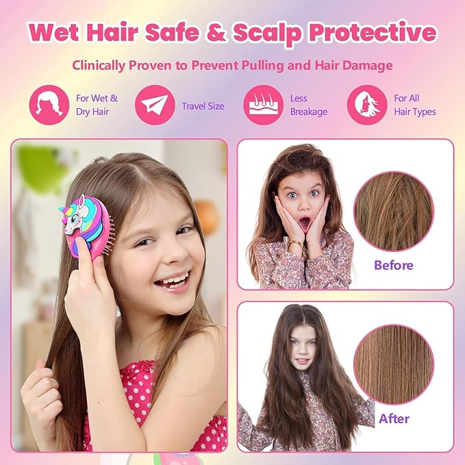 Toddler Hair Brush for Toddler Boys & Kids Ages 2-4+, Aqua Mini Unicorn Hairbrush, Gentle Detangling brush, Wet & Dry Hair, Ball-Tip Bristles for Sensitive Scalp, Travel Hairbrush