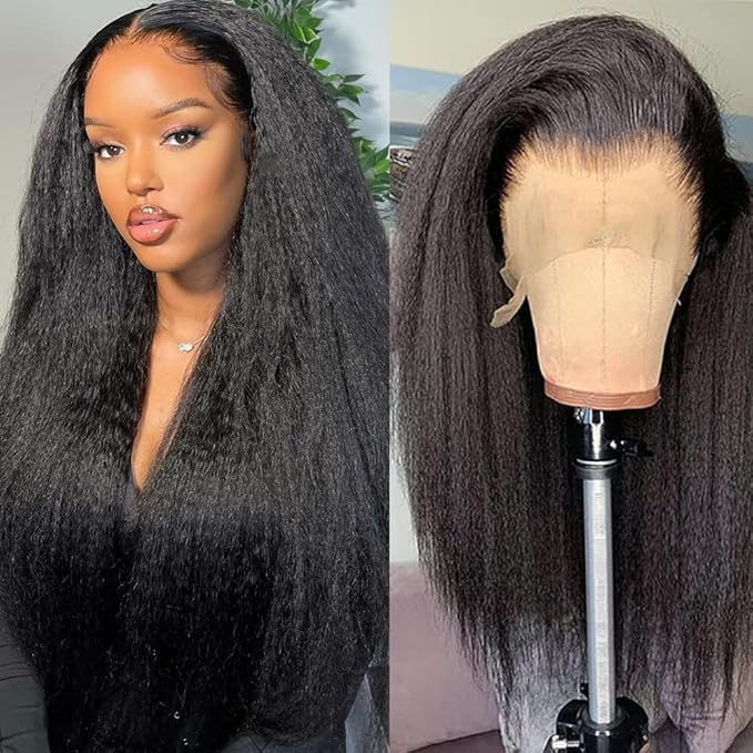 GOLFMAX 30 Inch Yaki Straight Lace Front Human Hair Wig 13x4 Transparent Lace Frontal Wig Pre Plucked Hairline 100% Human Hair Wigs For Black Women Kinky Straight Natural Hairstyles