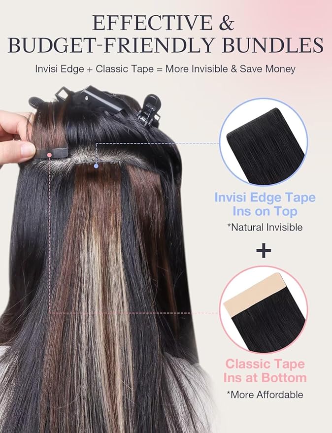 DOORES Injection Tape in Hair Extensions Human Hair Invisi Edge, Dark Brown to Chestnut Brown 20 Injection Tape-ins with 20 Classic Tape-ins 100g 18 Inch, Human Tape in Extensions