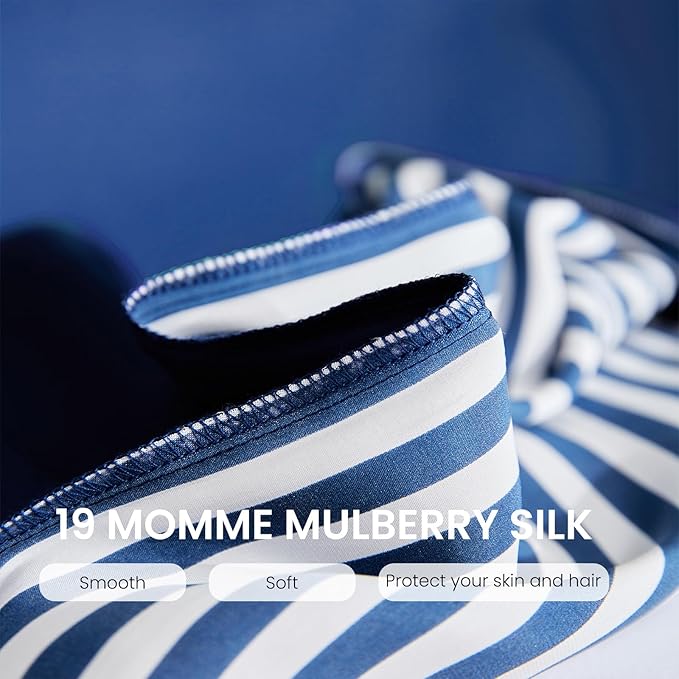 THXSILK Mulberry Silk Pillowcase for Hair and Skin Health, Grade 6A+ Mulberry Silk Pillowcase with Hidden Zipper, Soft and Breathable, 1pc (King 20"x36", Blue White Stripes)