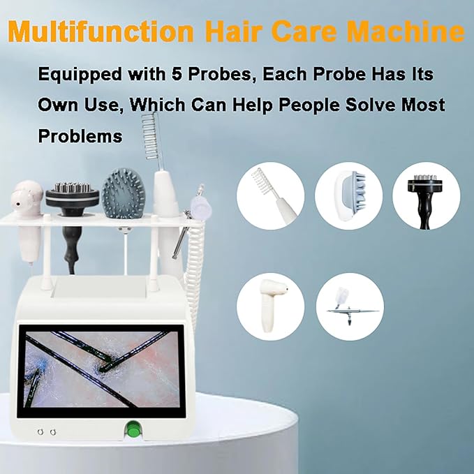 5 in 1 Scalp Skin Hair Follicle Scalp Detector, Multifunction Hair Analyzer Hair Care Machine, 50X 200X Lens Scalp Health Detection for Home Salon Beauty Salon