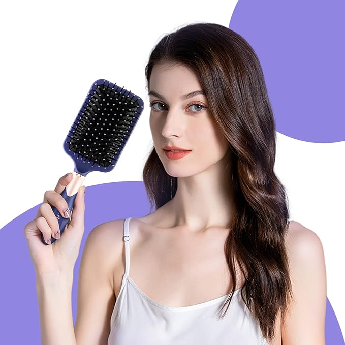 RHOS Hair Brush for Women & Men - Detangler With Nylon Bristles for Thick, Curly, Thin, Long, Wet & Dry Hair - Cushion Square Brush for Detangling, Smoothing (1 Pack-Purple)