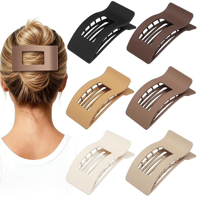 French Flat Hair Clips for Women 6pcs Hair Claw Clips for Thick or Thin Hair Matte Claw Clips for Girls Barrettes Non-Slip Strong Hold Hair Accessories for Women (Brown)