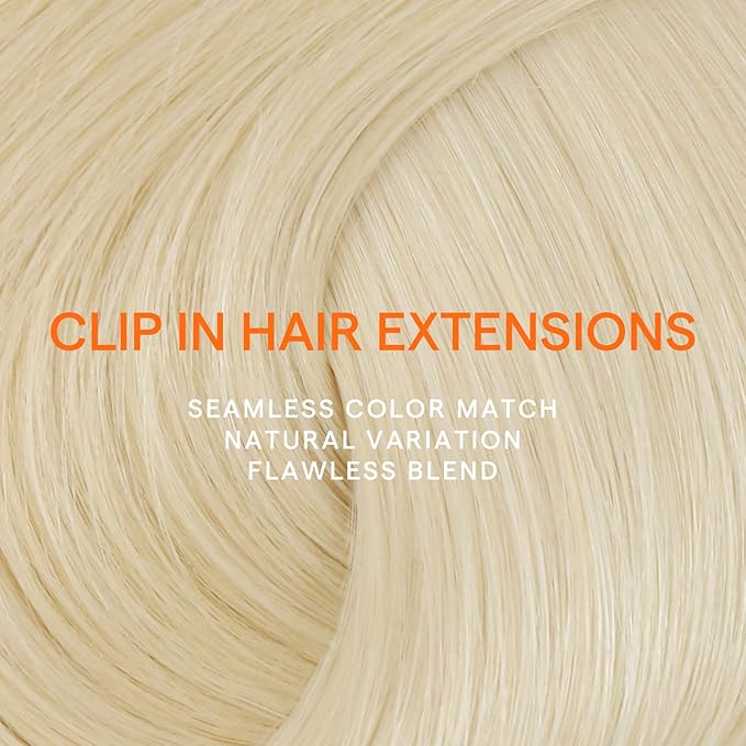 Full Shine Platinum Blonde Hair Extensions Clip ins Blonde Clip in Extensions Real Human Hair Seamless Hair Extensions for Women Triple Weft 16 Inch 7 Pcs 120 G