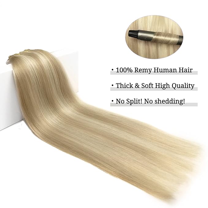 DOORES Clip in Hair Extensions Balayage Light Blonde Highlighted Golden Blonde Remy Human Hair Extensions Clip in Straight Thick 16 Inch 120g 7pcs Real Natural Hair Extensions