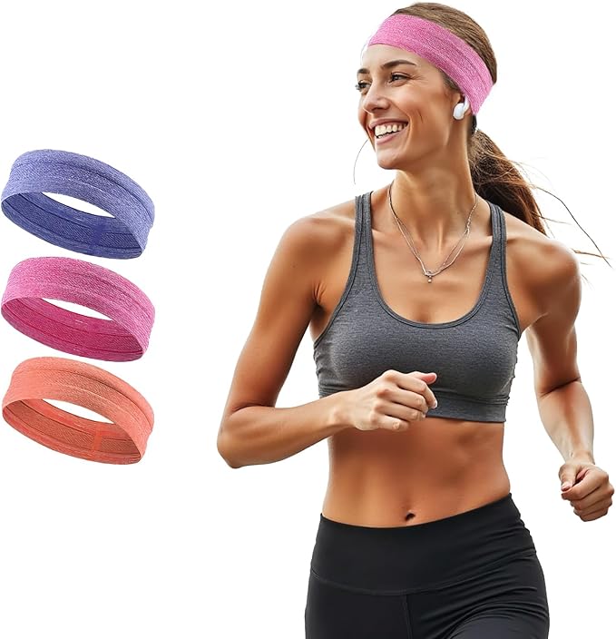 Athletic Sweat Bands Headbands for Women, Moisture Wicking Sweatbands Non-Slip Elastic Sports Hair Bands for Running, Workout, Yoga, Basketball, Tennis, Exercise