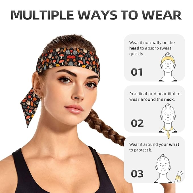 Men Women Novelty Sports Sweat Bands Hair Accessories for Sports Workout Shower, Elastic Multi Style Floral Owls Fall Leaves Mushroom Hair Band Headdress