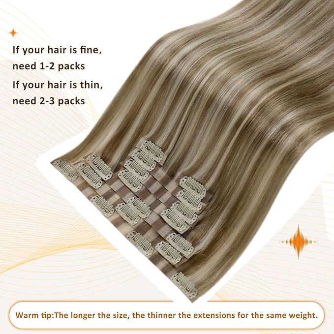 Full Shine Blonde Highlights Clip in Extensions Seamless Human Hair Clip ins Light Brown with Platinum Blonde Extensions Clip ins for Women Full Head 18 Inch 8 PCS 120 G