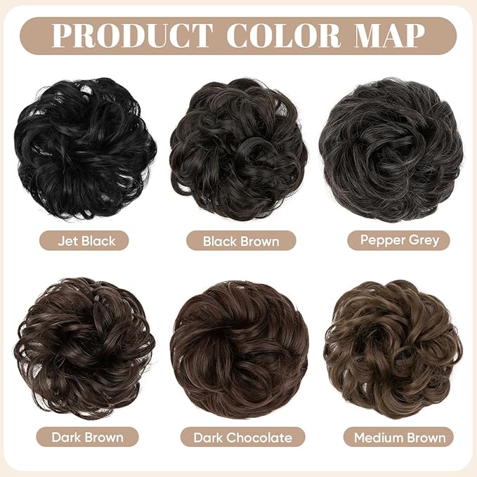 SARLA 2PCS Messy Hair Bun Hair Pieces Wavy Curly Synthetic Updo Fake Scrunchies Ponytail Extension for Women Pepper Grey