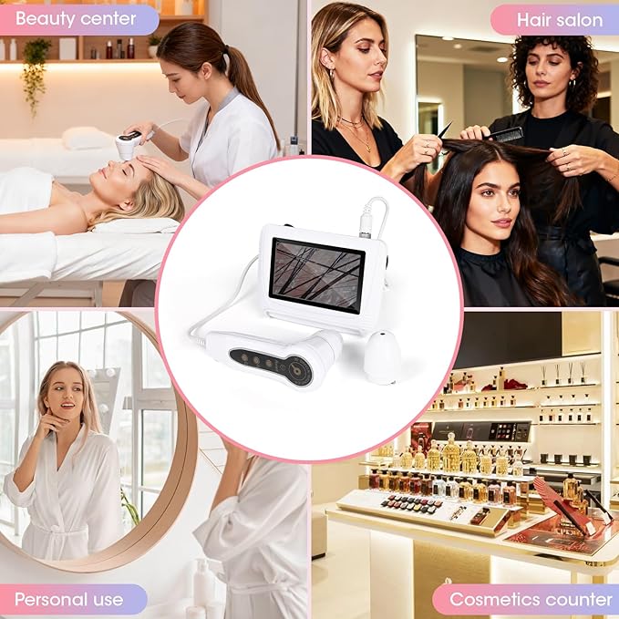 Scalp and Skin Analysis Machine, 5 Inch Digital Scalp Camera with 50x/200x Lenses, Rechargeable Skin Health Detection Use for Home, Spa and Salon