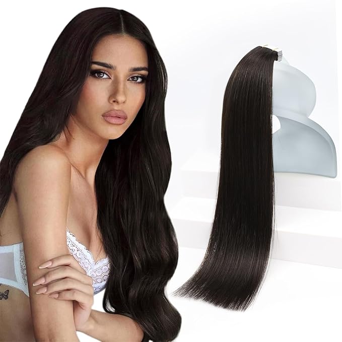 Sunny Hair Tape in Hair Extensions Human Hair Dark Brown Tape in Extensions 26inch Hair Extensions Real Human Hair Tape in 50g