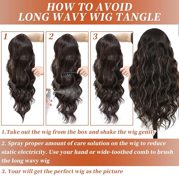 Synthetic Lace Front Wigs Pre Plucked Highlight Brown Mix Black 26 Inch Long Wavy 100% Futura Premium 13x4 HD Lace Wigs For Black Women Ready to Wear Beginner Friendly Daily Party Use