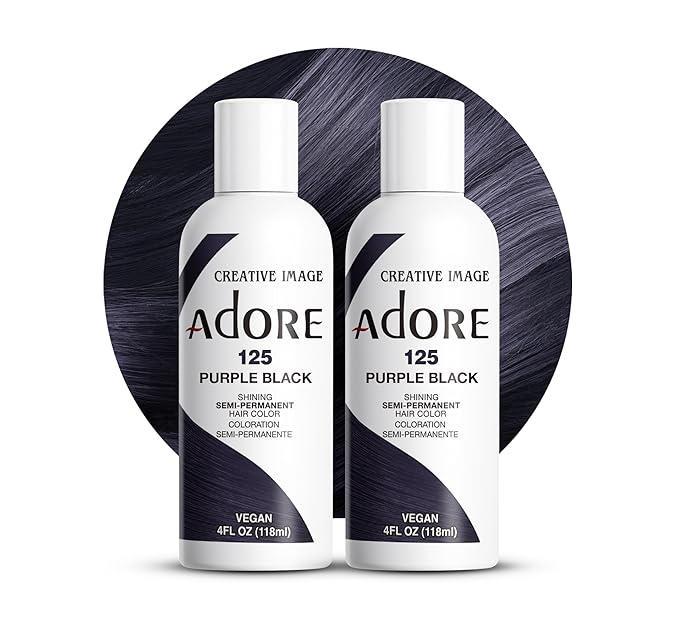 Adore Semi Permanent Hair Color (125 Purple Black) | Vegan & Cruelty-Free Purple Hair Dye | No Ammonia, No Peroxide, No Alcohol | 4 Fl Oz Each (Pack of 2)