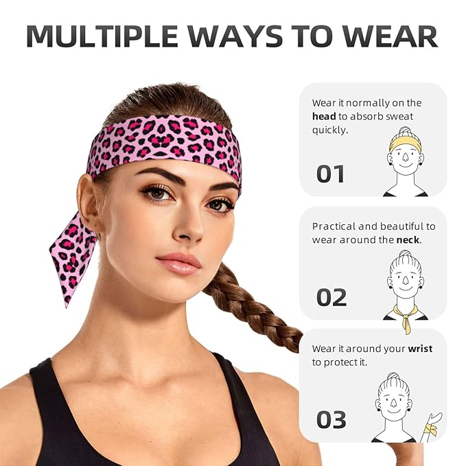 Men's Women Pink Cheetah Leopard Print Sports Sweatband Multipurpose Novelty Head Ribbon Headdress for Yoga Athletic Spa