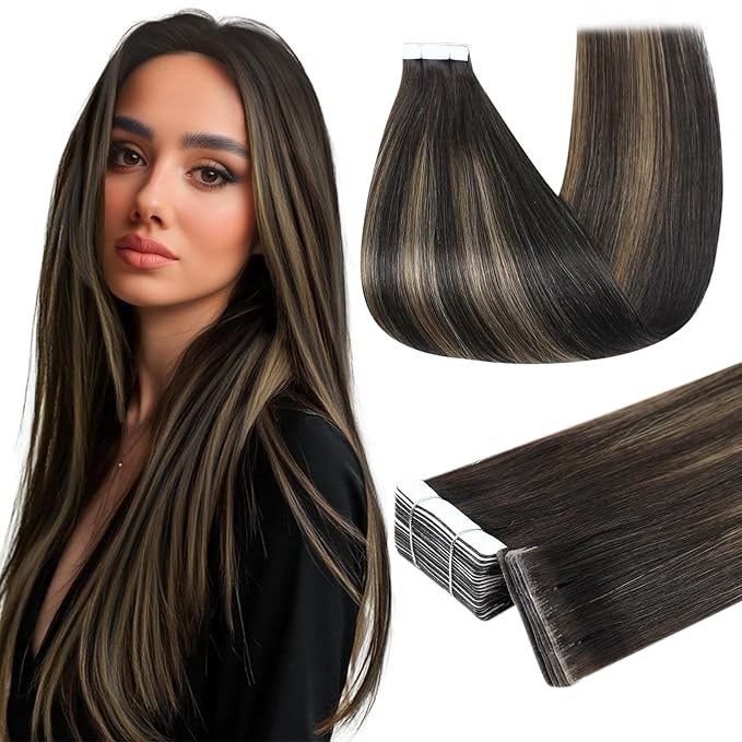 Full Shine Hair Extensions 20Inch Color 2 Fading to 8 Highlight 2 Darkest Brown Seamless Inxisible Tape in Hair Extensions Silky Straight Injected Tape in Extensions 20 Pcs 50 Grams for Daily