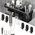 Wall-Mounted Hair Dryer Holder, Blow Dryer Holder, Space-Saving Bathroom, Bedroom Organizer Hair Dryer Stand for Home, Dorm, Salon Includes 5 PCS Carbon Steel Hooks (Black)