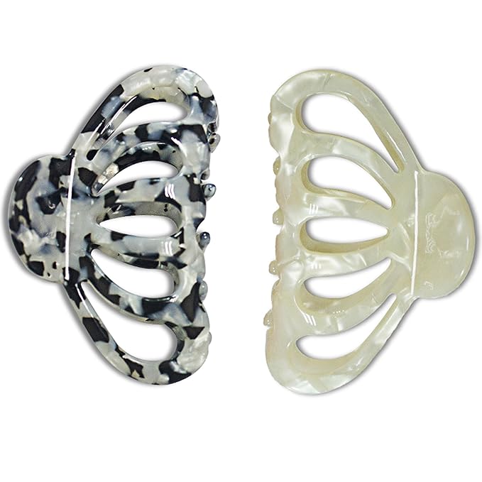 Fashion Tortoise Hair Clips for Women Resin Medium Hair Claw Clip for Fine Hair Non Slip Grip Hair Jaw Clips 2PCS in Set (Marble & Pearlscent)
