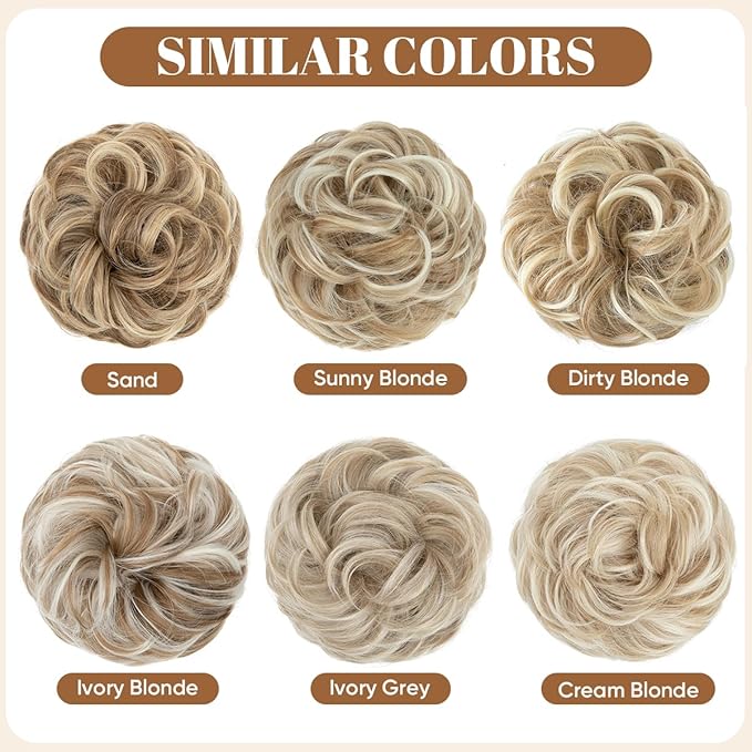 CJL HAIR Large Messy Bun Hair Piece Wavy Curly Scrunchies Synthetic Chignon Ponytail Hair Extensions Thick Updo Hairpieces for Women Sunny Blonde