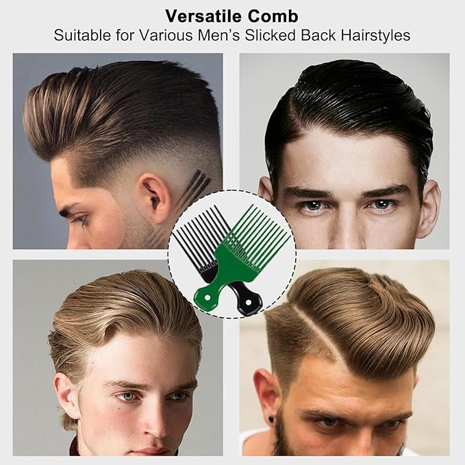 2 Pcs Hair Pick Comb Wide Tooth Lift for Hair Styling Detangling Plastic Afro Comb for Women Men (Black, Green)