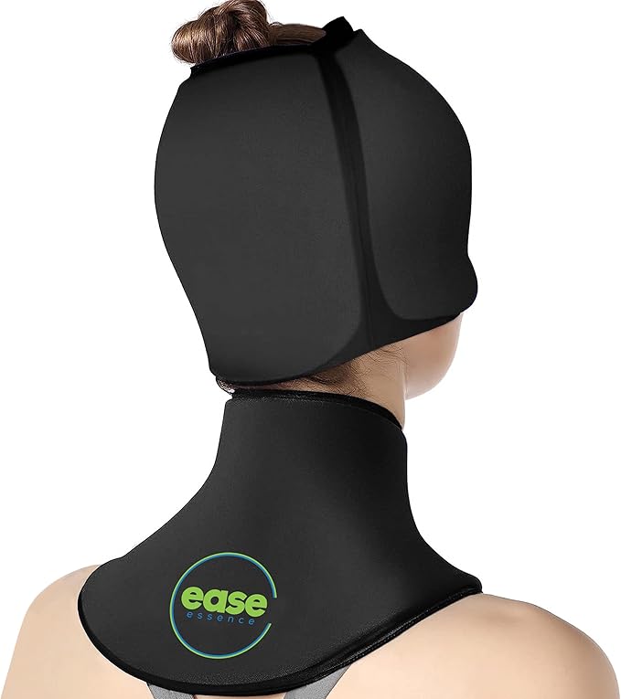 Migraine Relief Cap & Neck Ice Pack Wrap Set - Soothing Headache Relief Cap and Shoulder Cold Pack - Hot and Cold Compress Products for Head and Cervical - Stress, Hangover & Puffy Eyes