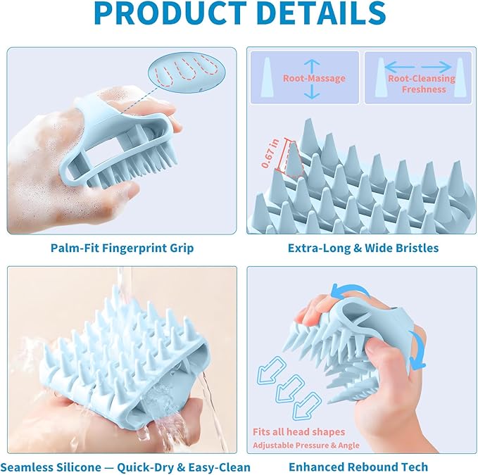 Gentle Scalp Massager,Silicone Scalp Scrubber for Any Hair Type,Soft Scalp Brush for Wet & Dry Use,Head Massage Stress Relax Easy to Hold Hair,Scalp Massager Tool(Blue)