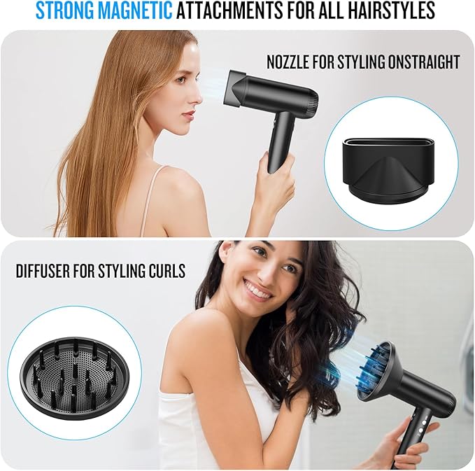 2026 Hair Dryer, 200,000 RPM Professional High Speed Blow Dryer with Diffuser for Women, 1200M Negative Ionic Hair Dryer with Brushless Motor, Low Noise Hair Blow Dryer for Home Travel Salon,Black