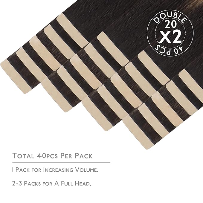 WENNALIFE Tape in Hair Extensions Human Hair, 40pcs 80g 12 inch Balayage Natural Black to Chestnut Brown Hair Extensions Real Human Hair Straight Tape in Extensions Invisible Human Hair Extensions