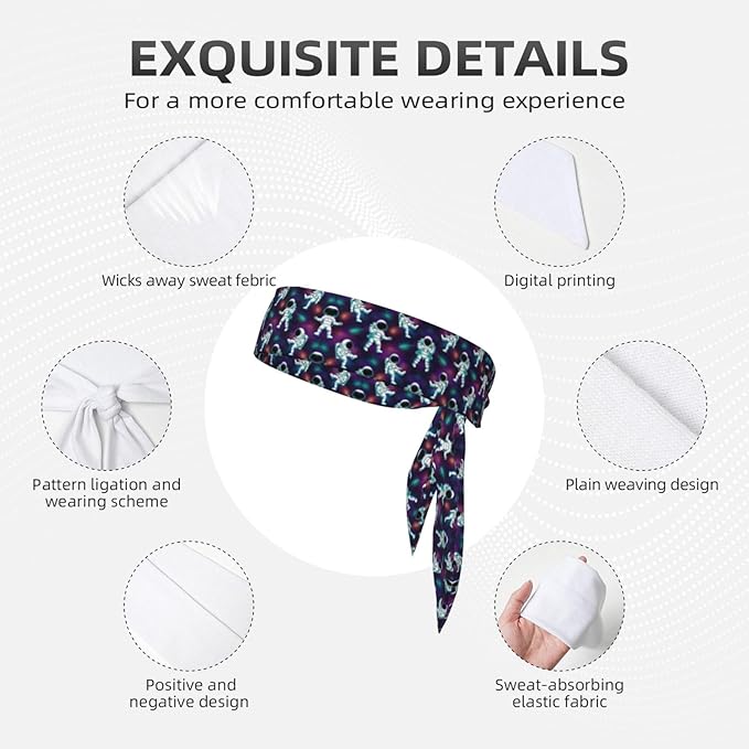 Men Women Cool Sports Sweatband Head Accessories for Yoga Fitness Spa, Elastic Multifunction Purple Galaxy Trippy Space Astronauts Hair Band Headdress
