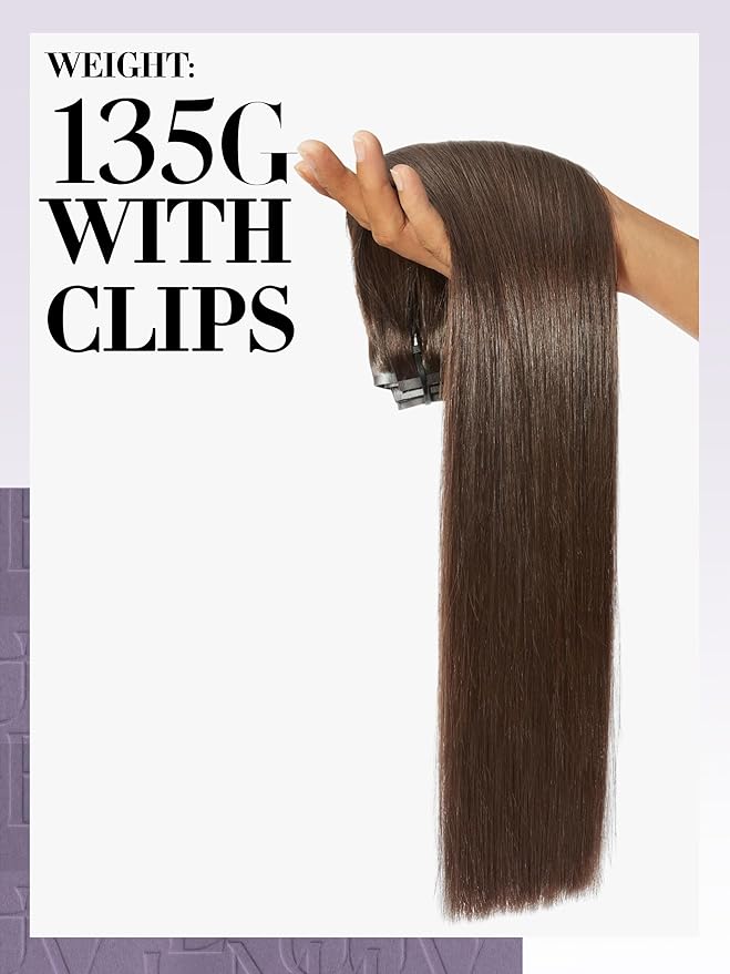 LUVME Clip in Hair Extensions Dark Brown Human Hair Extensions Clip ins Silky Straight in Hair Real Human on Extensions 7pcs 135g 24inch